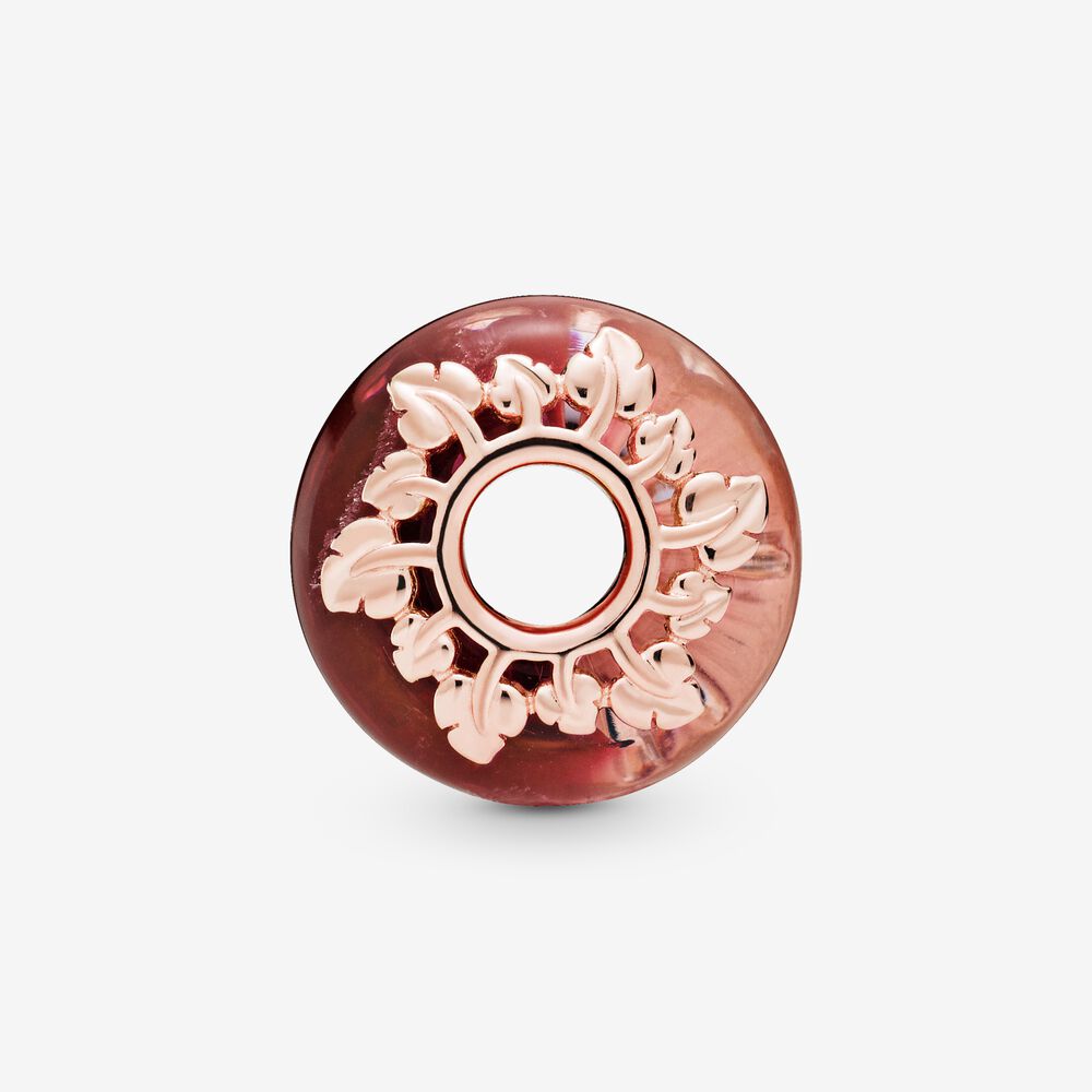 Pandora Pink Murano Glass & Leaves Charm