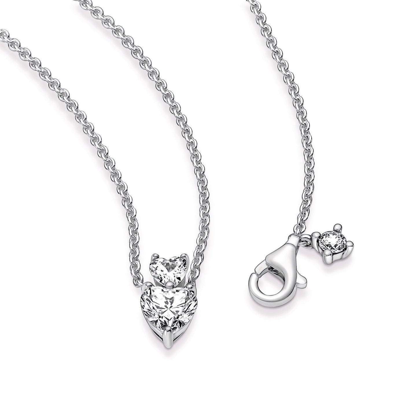 Pandora Double Heart Pendant Sparkling Collier Necklace