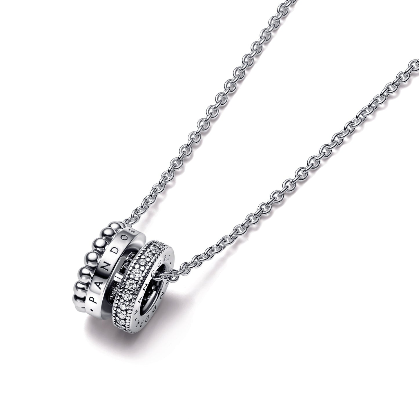 Pandora Signature Logo Pave & Beads Pendant & Necklace