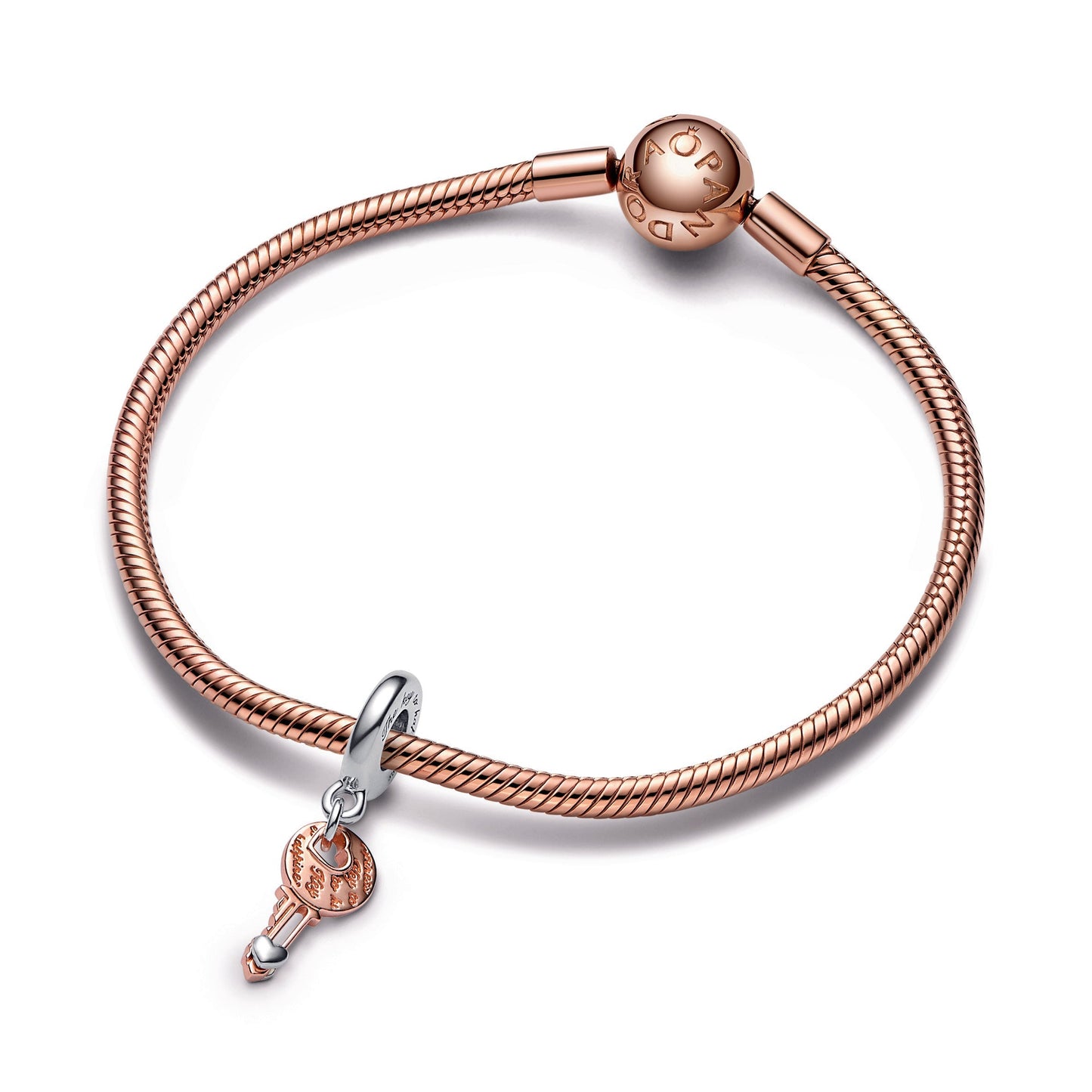 Pandora Two-Tone key & Sliding Heart Dangle Charm