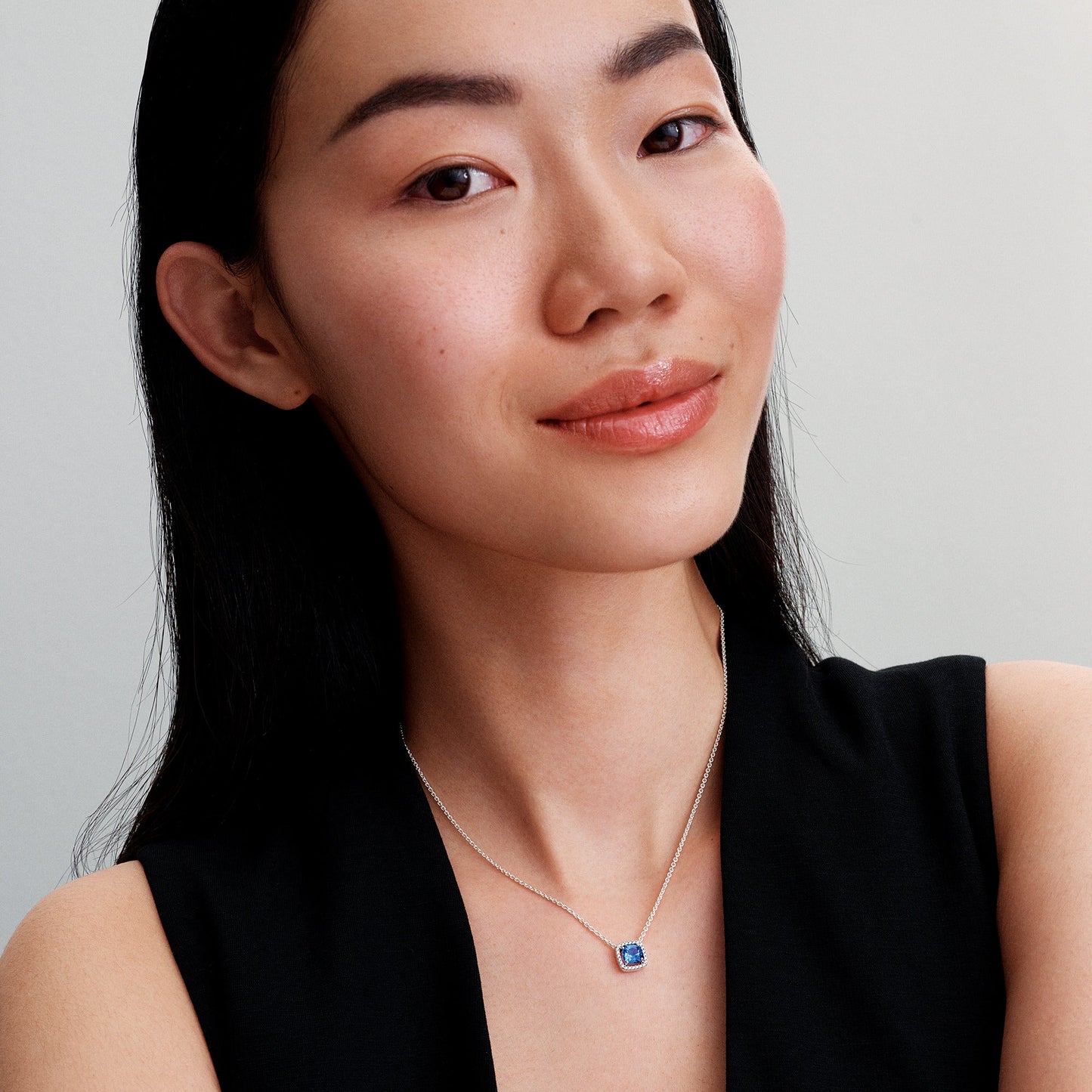 Pandora Sparkling Square Blue Halo Pendant Necklace