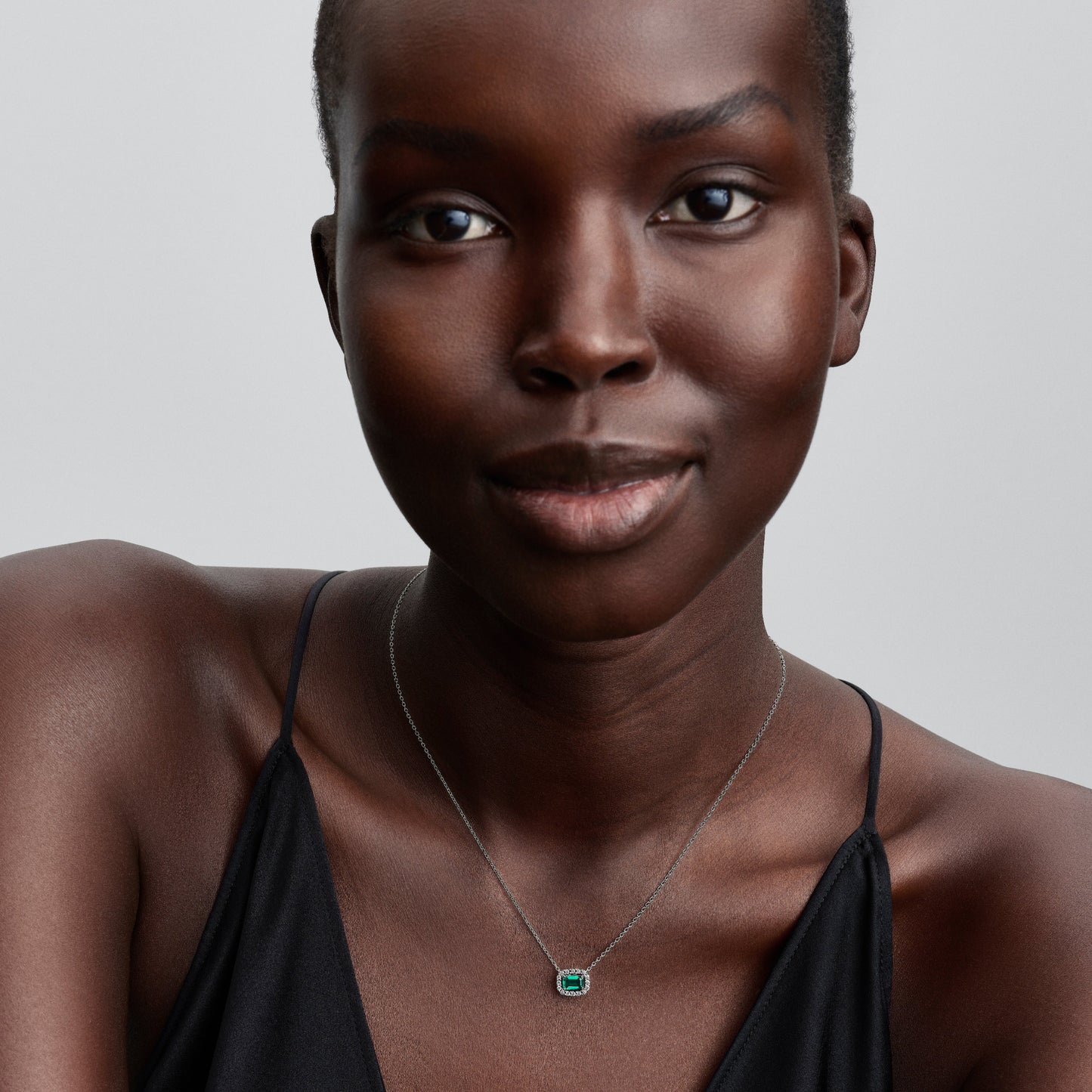 Pandora Rectangular Sparkling Green Halo Pendant Necklace