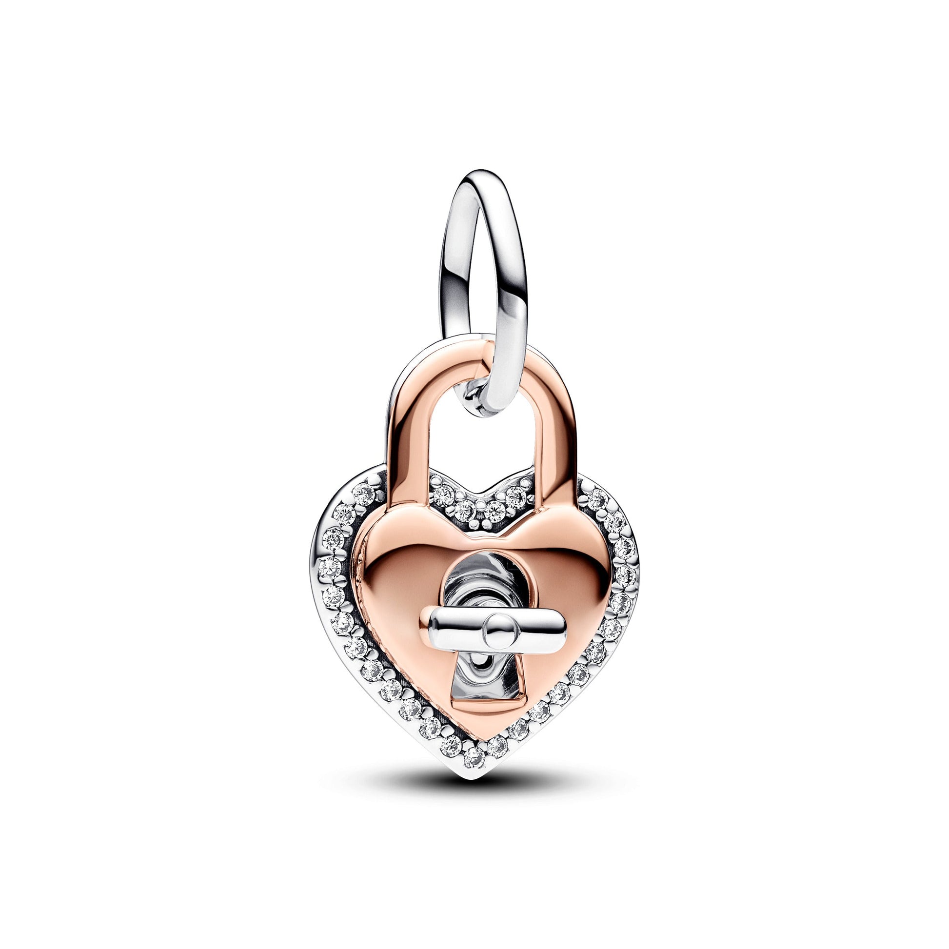 Pandora Two-Tone Twistable Heart Padlock Double Dangle Charm