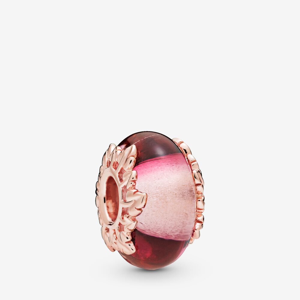 Pandora Pink Murano Glass & Leaves Charm