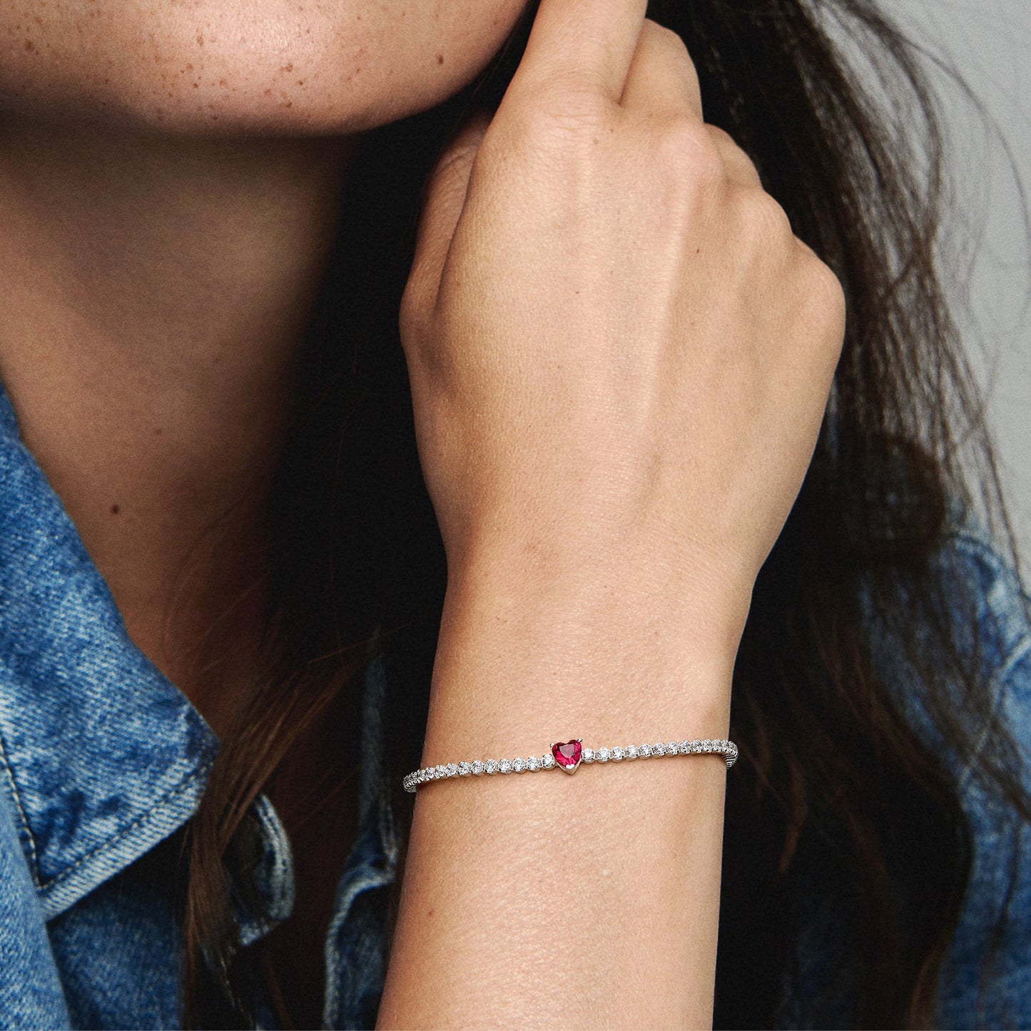 Pandora Red Sparkling Heart Tennis Bracelet