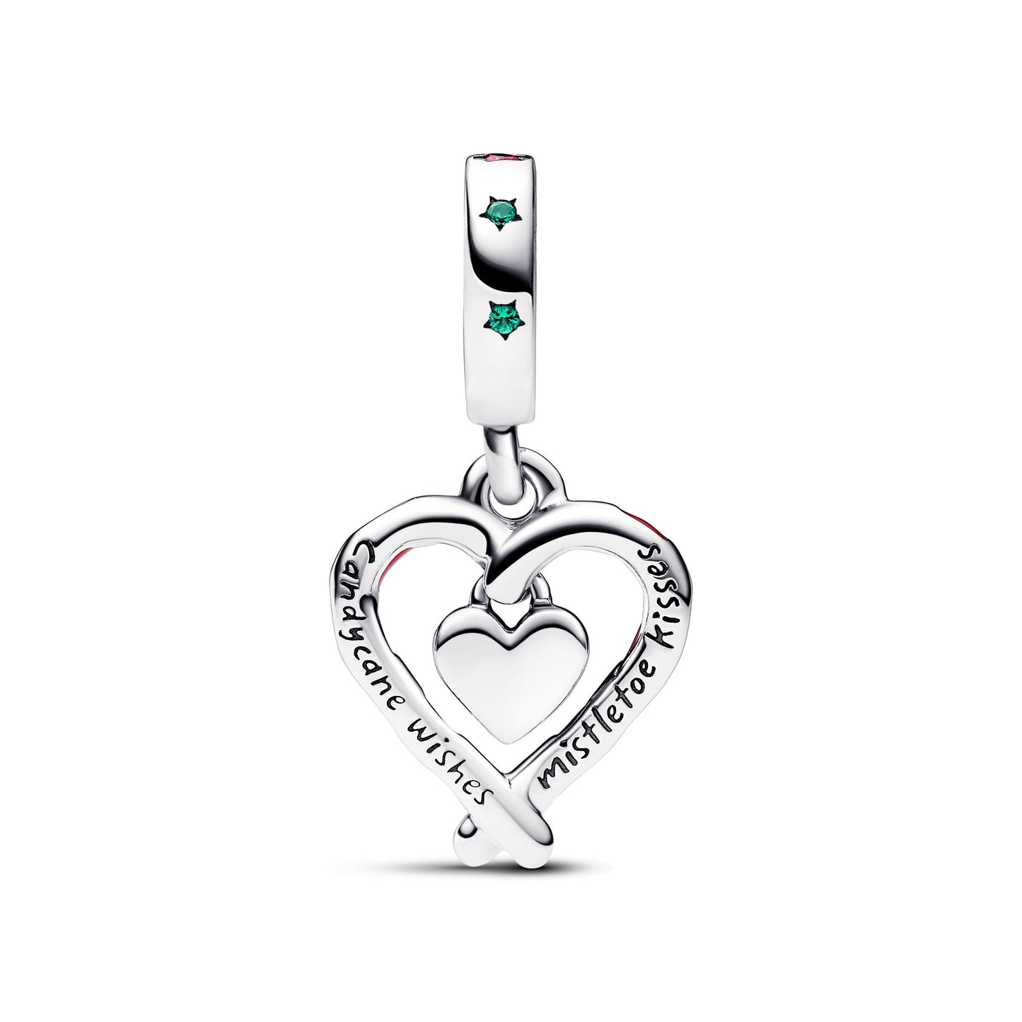 Pandora Double Candy Cane Heart Christmas Dangle Charm