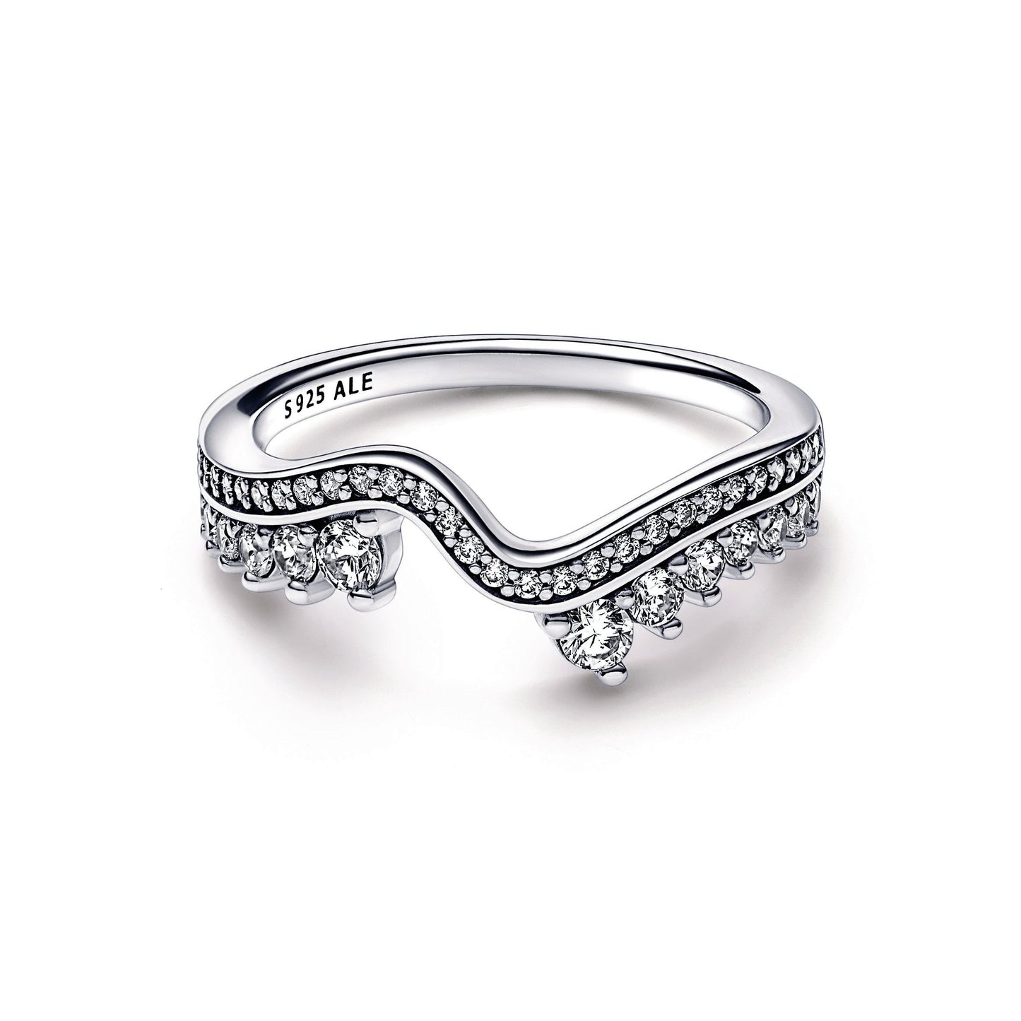 Pandora Sparkling Asymmetric Wave Ring
