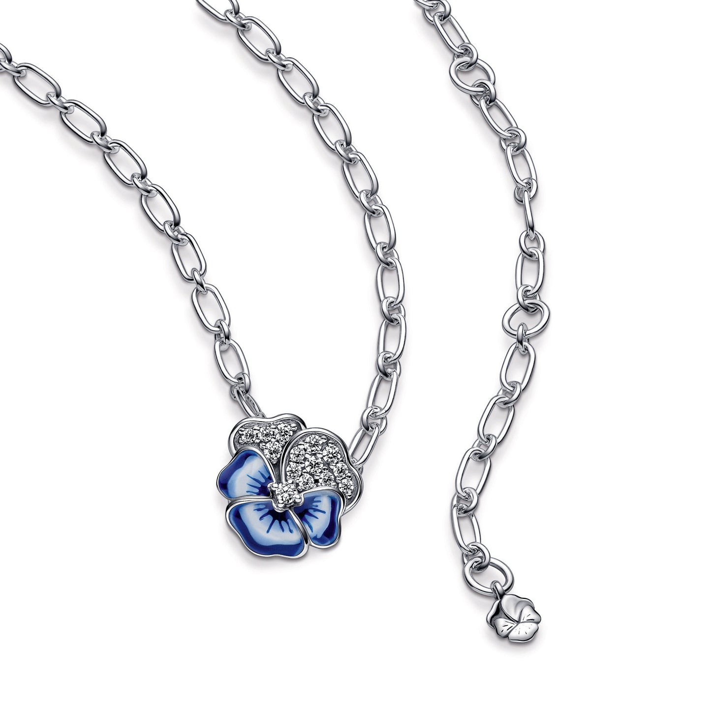 Pandora Blue Pansy Flower Pendant Necklace