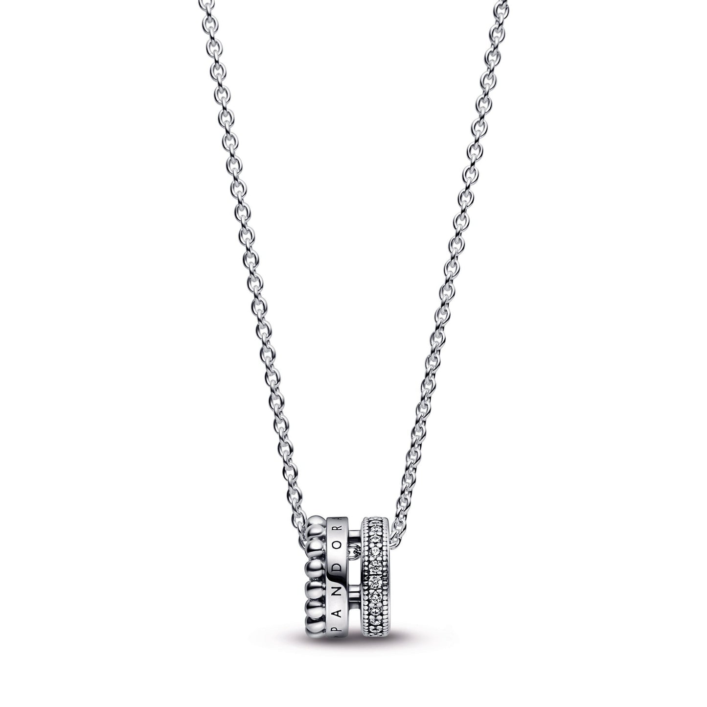 Pandora Signature Logo Pave & Beads Pendant & Necklace
