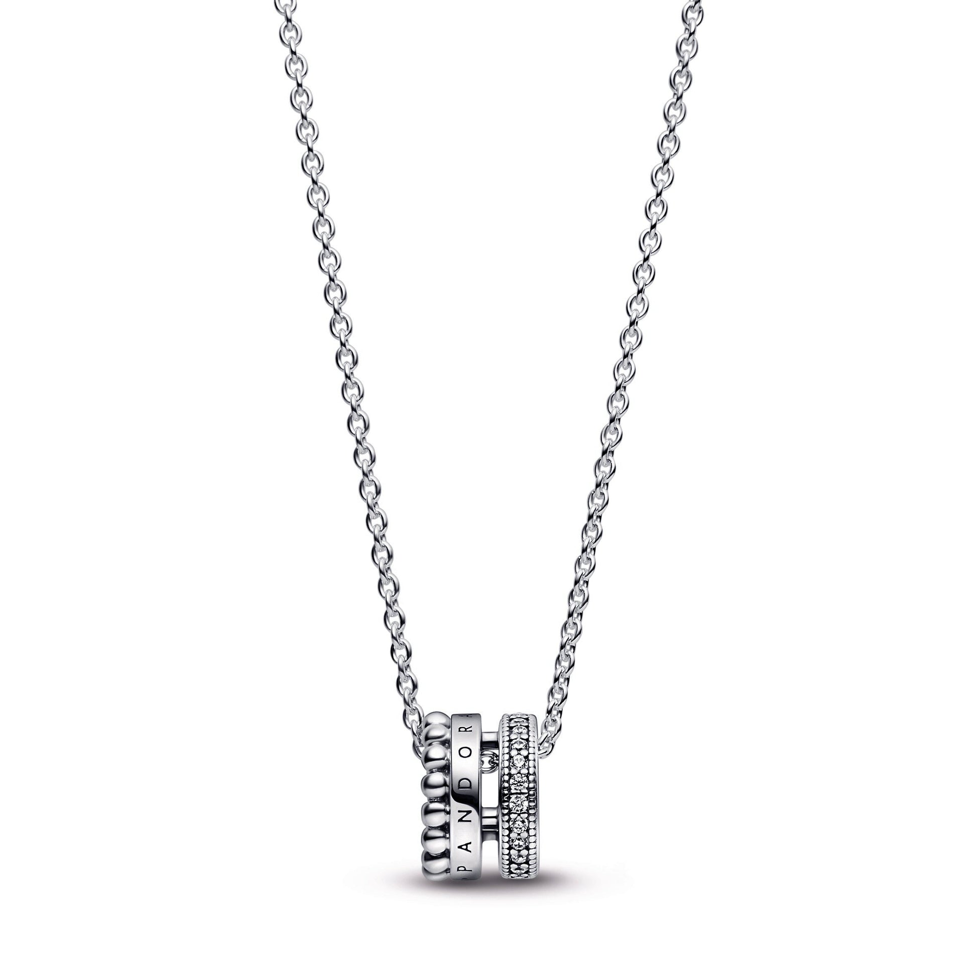 Pandora Signature Logo Pave & Beads Pendant & Necklace