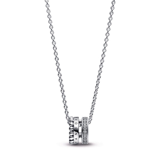 Pandora Signature Logo Pave & Beads Pendant & Necklace