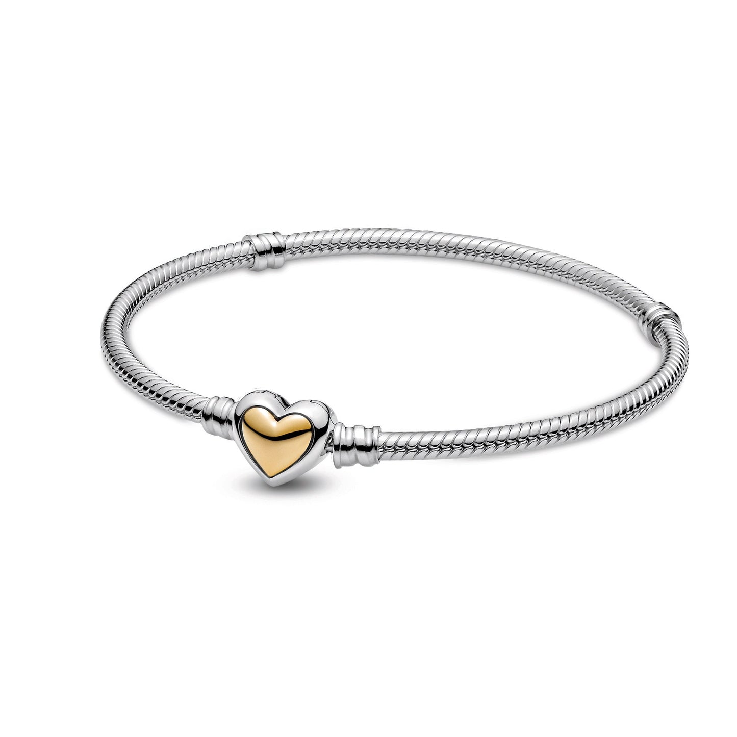 Pandora Domed Golden Heart Clasp Snake Chain Bracelet