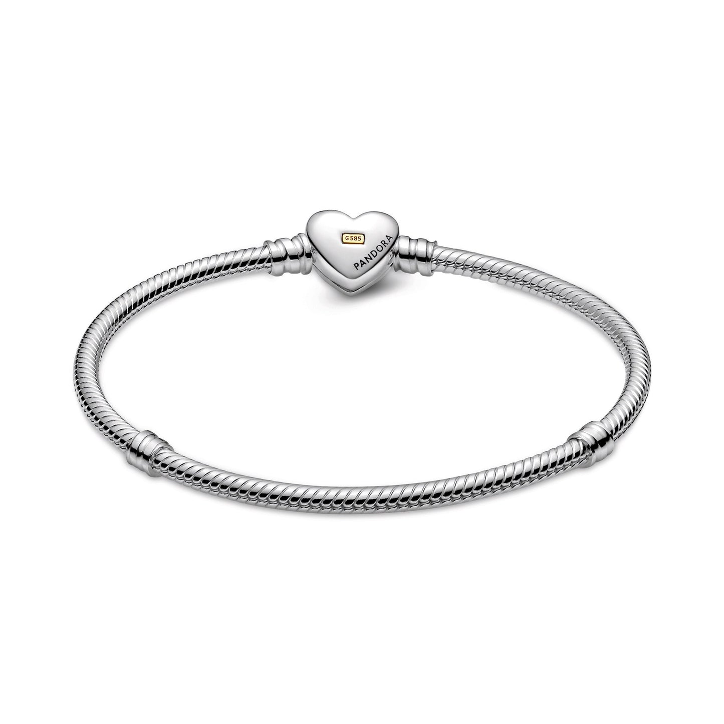 Pandora Domed Golden Heart Clasp Snake Chain Bracelet