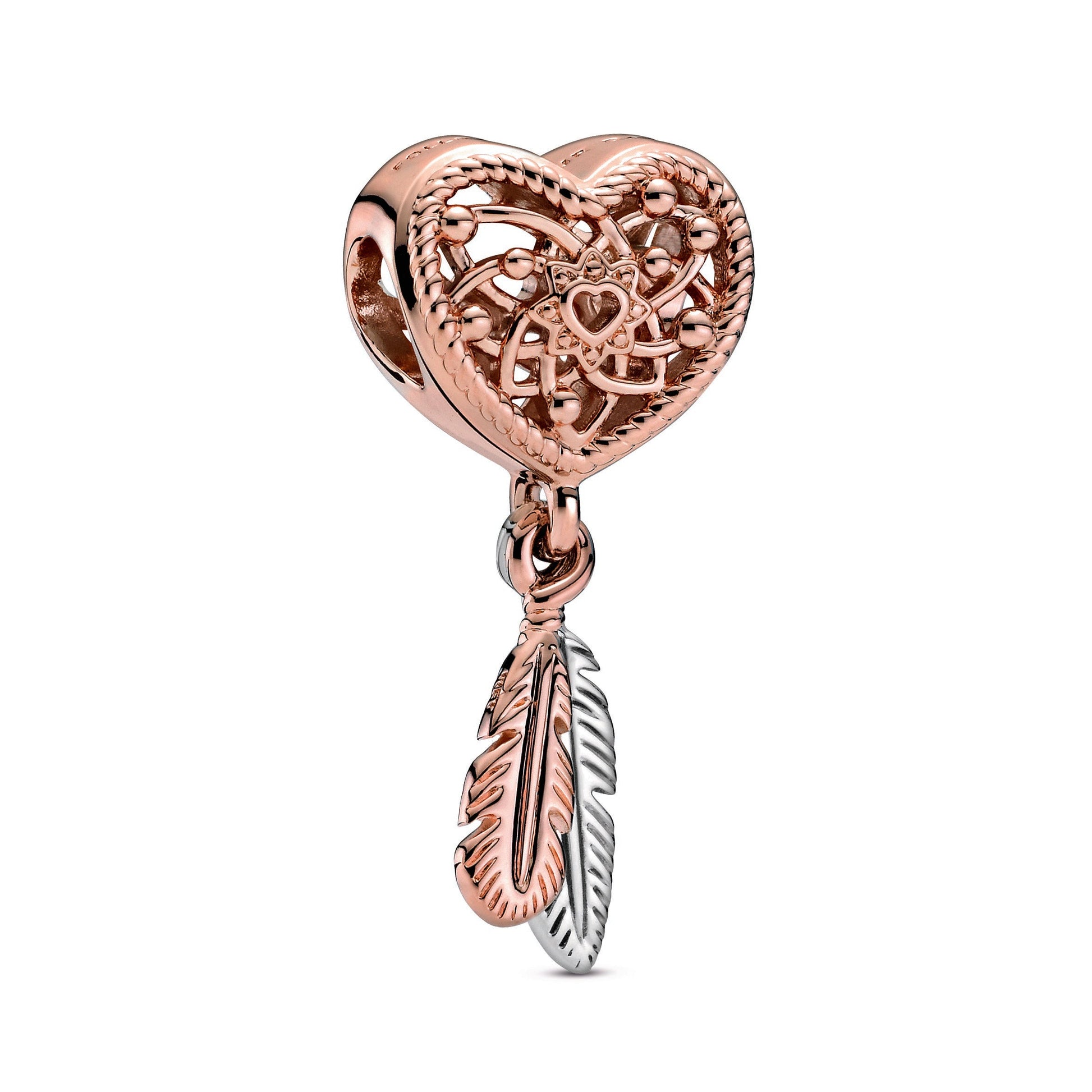 Pandora Openwork Heart & Two Feathers Dreamcatcher Charm