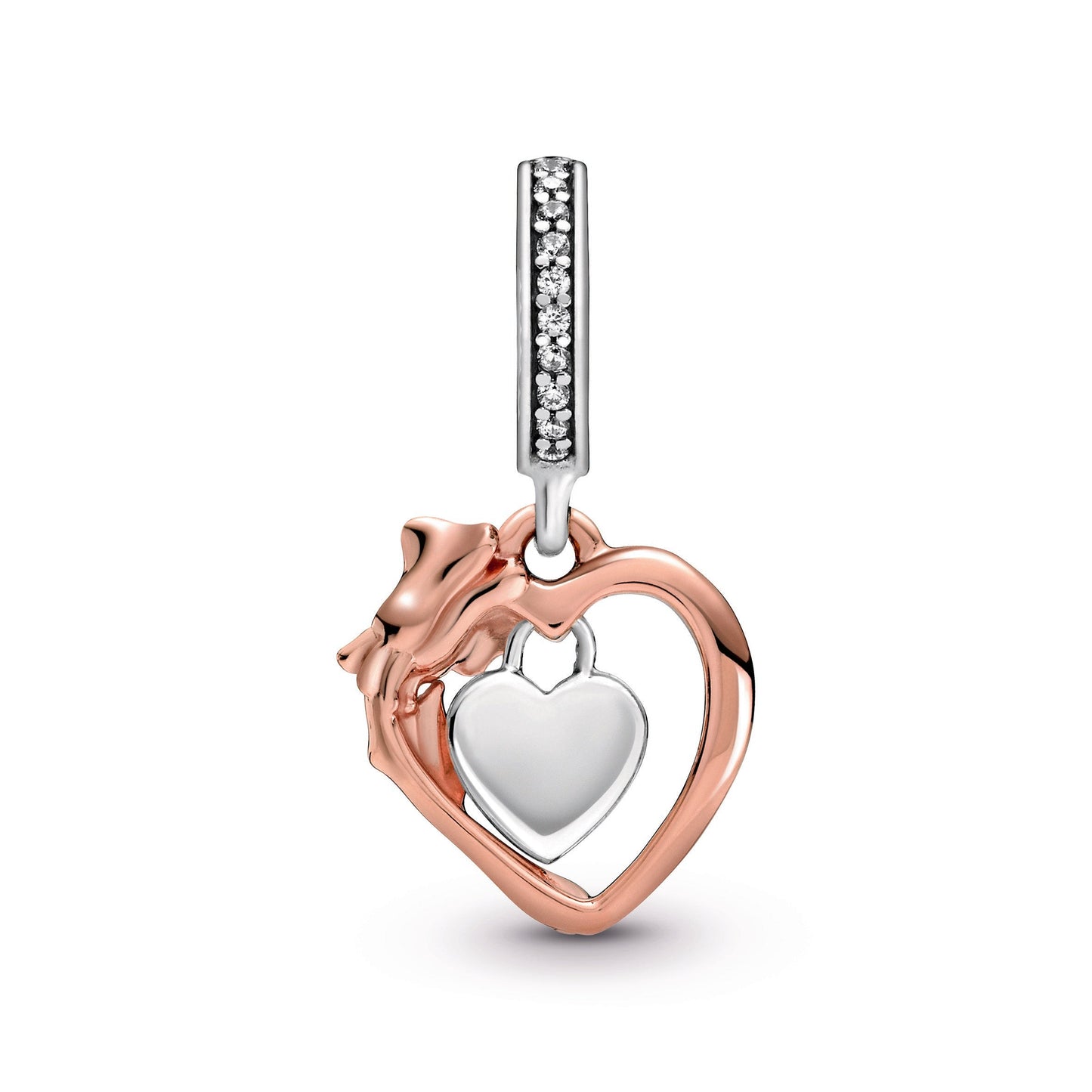 Pandora Heart & Rose Flower Dangle Charm