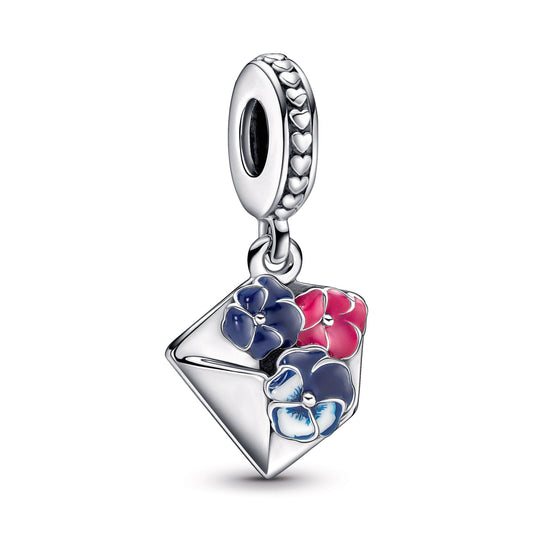 Pandora Pansy Flower Envelope Dangle Charm