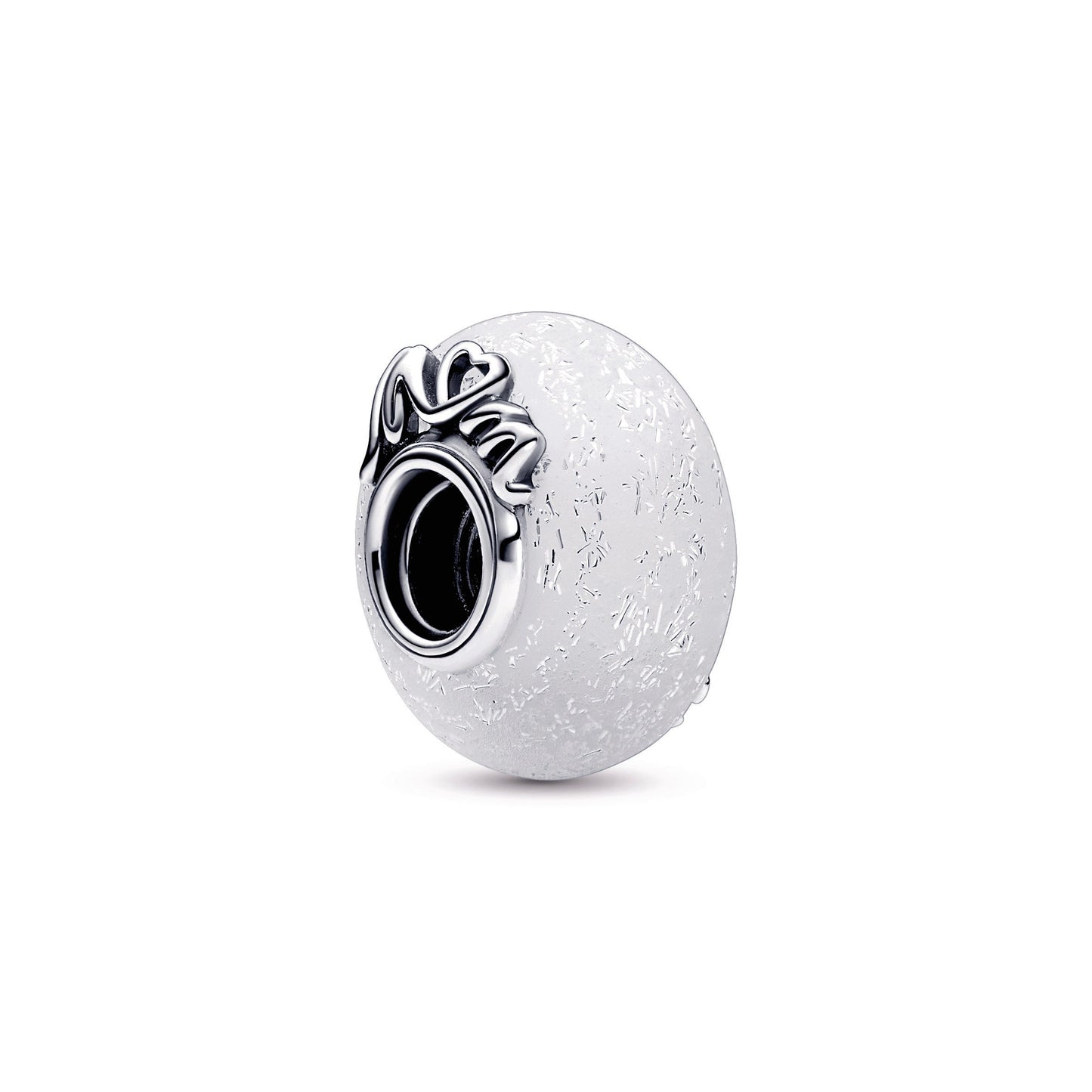 Pandora Glittery White Murano Glass Mum & Love Charm