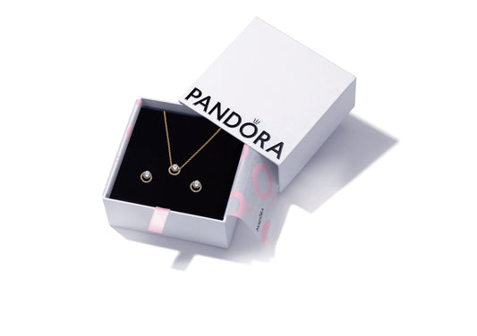 Pandora Round Halo 14K Gold-Plated Necklace & Earring Gift Set