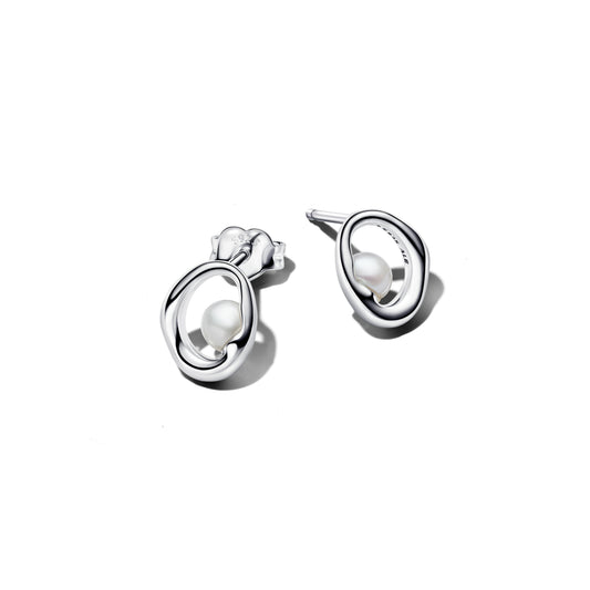 Pandora Organically Shaped Oval & Treated Freshwater Pearl Stud Earrings