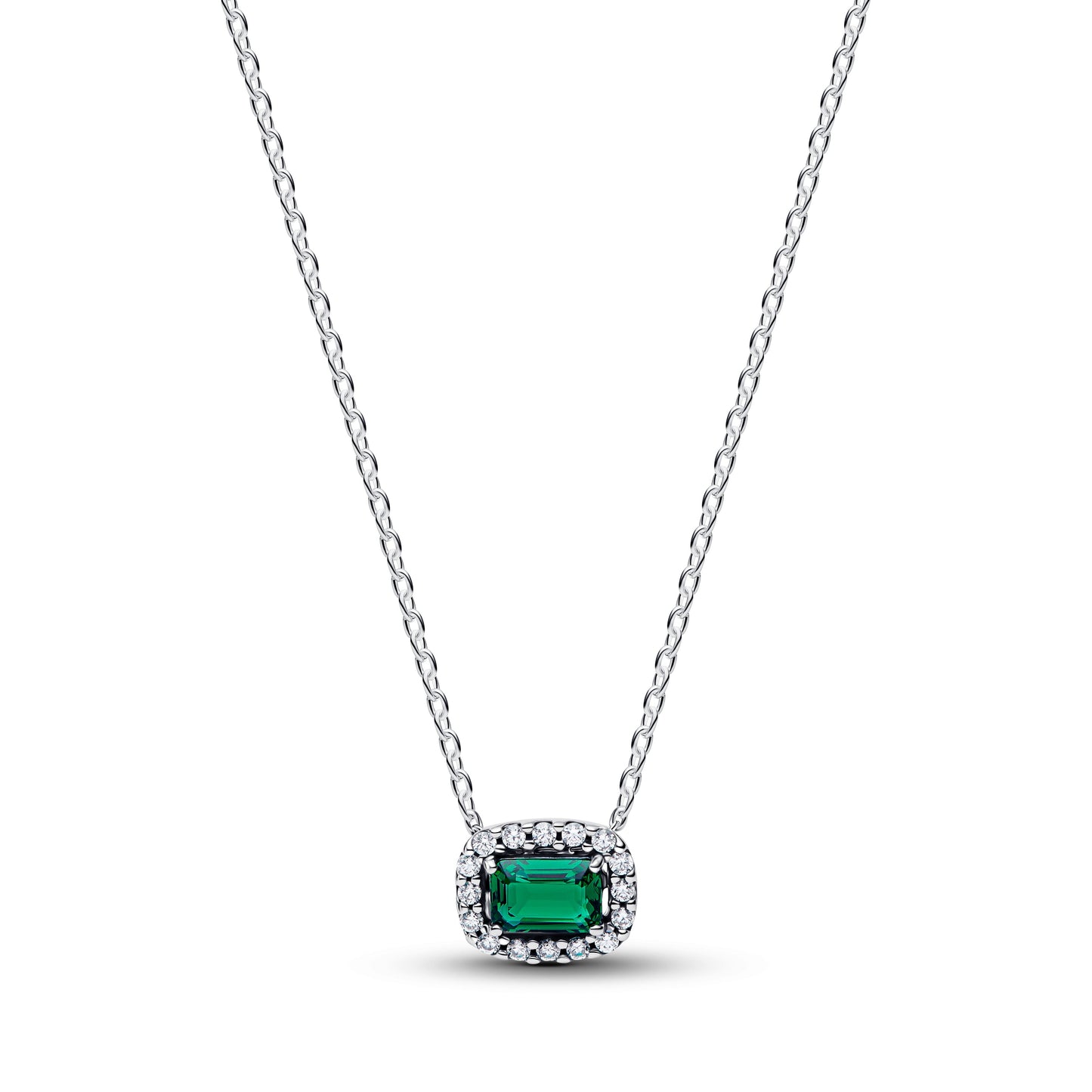 Pandora Rectangular Sparkling Green Halo Pendant Necklace