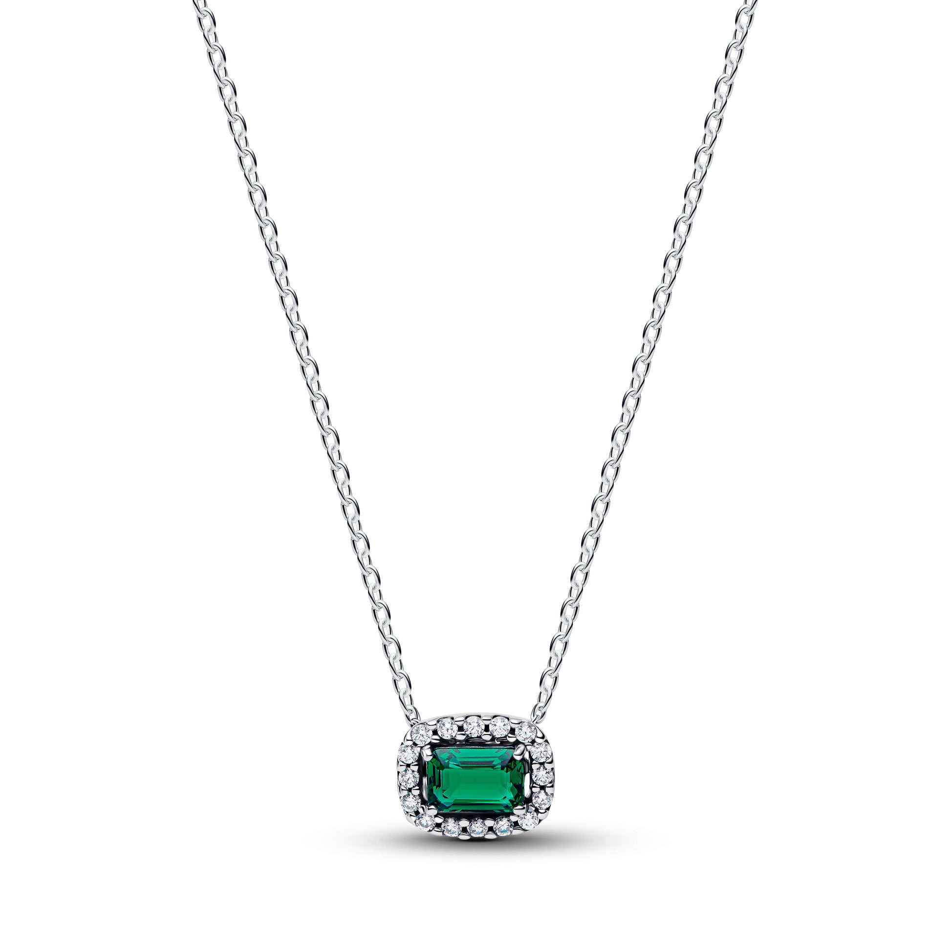 Pandora Rectangular Sparkling Green Halo Pendant Necklace