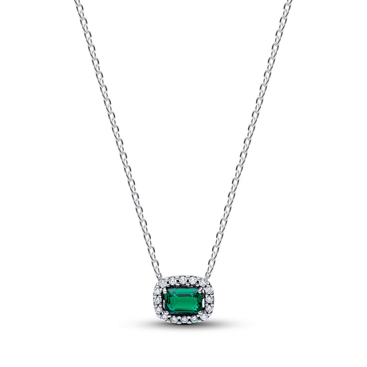 Pandora Rectangular Sparkling Green Halo Pendant Necklace