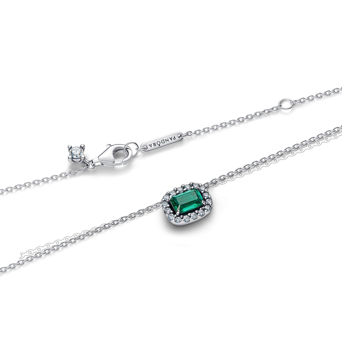 Pandora Rectangular Sparkling Green Halo Pendant Necklace