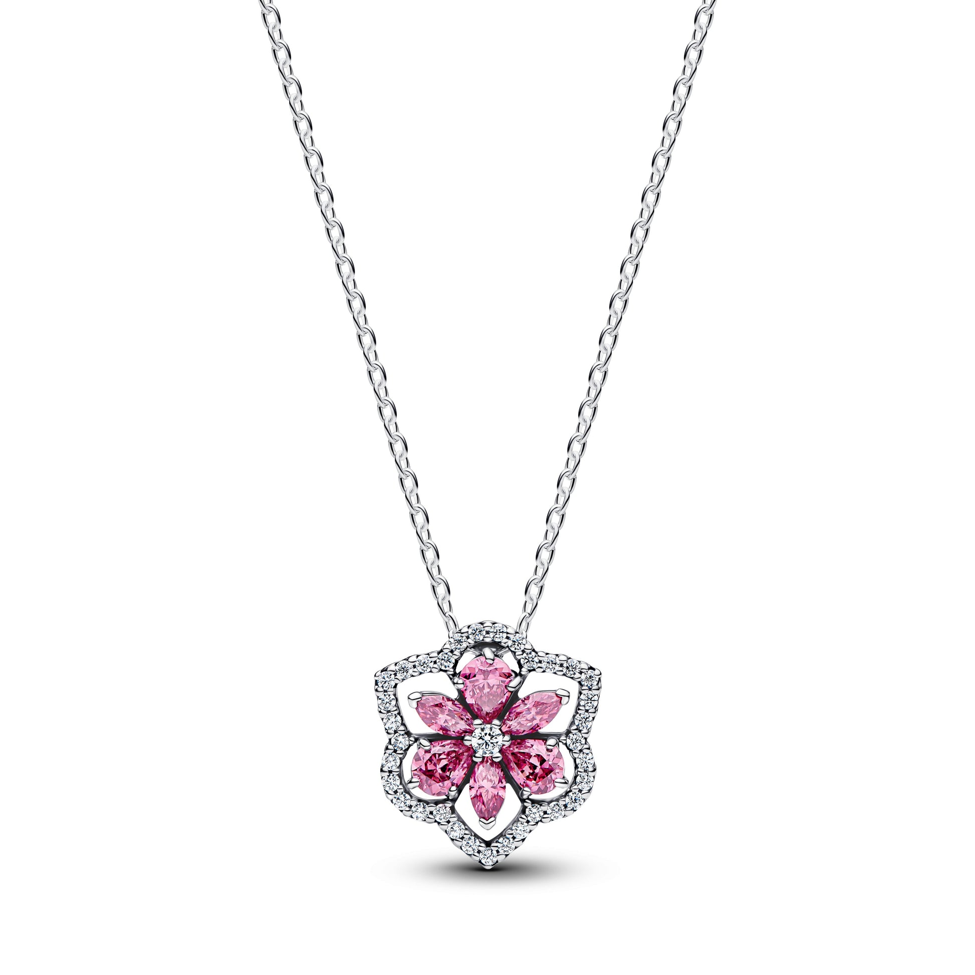 Pandora Herbarium Sparkling Pink Flower Pendant Necklace