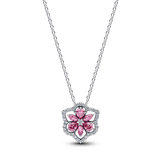 Pandora Herbarium Sparkling Pink Flower Pendant Necklace
