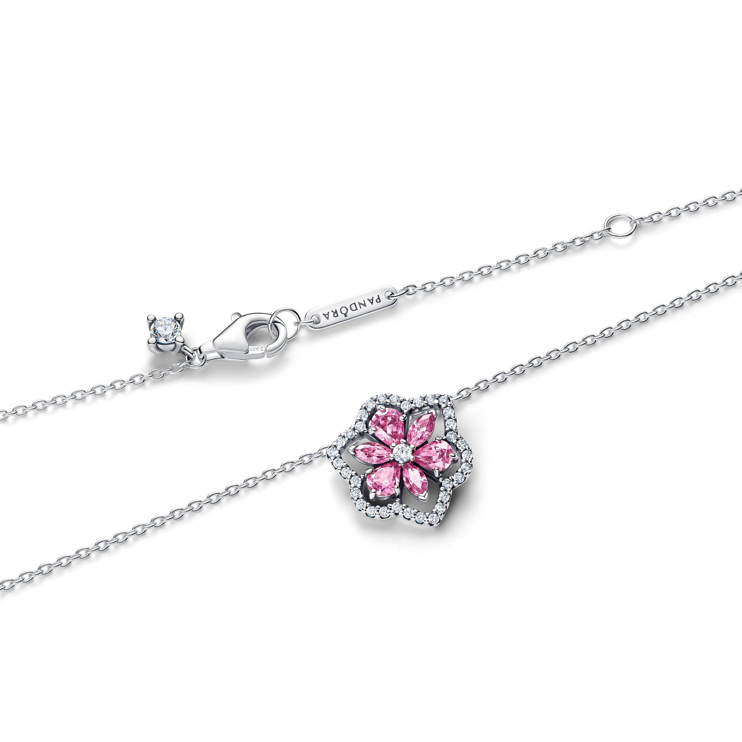 Pandora Herbarium Sparkling Pink Flower Pendant Necklace
