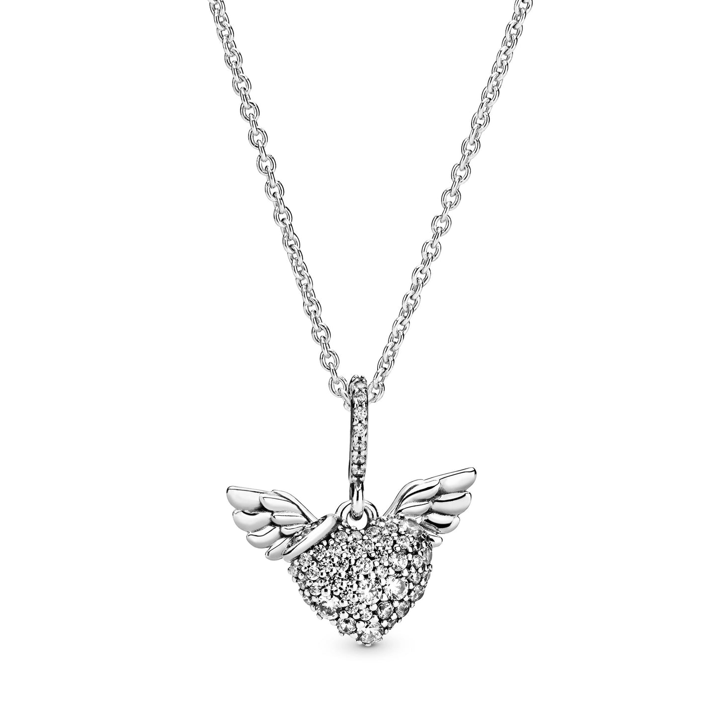 Pandora Pave Heart & Angel Wings Necklace