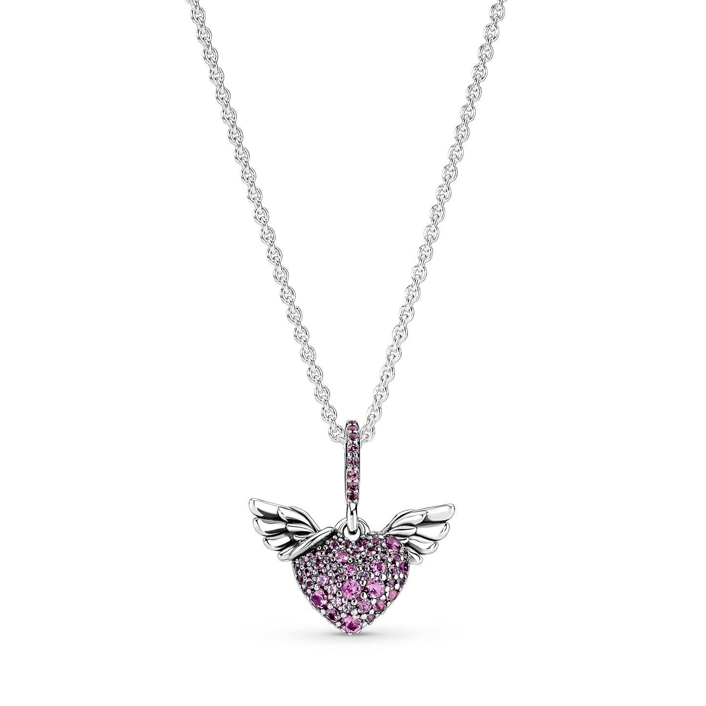 Pandora Pave Heart & Angel Wings Necklace