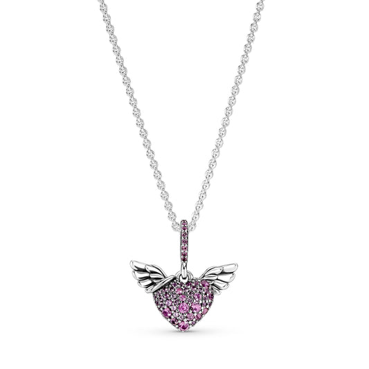Pandora Pave Heart & Angel Wings Necklace