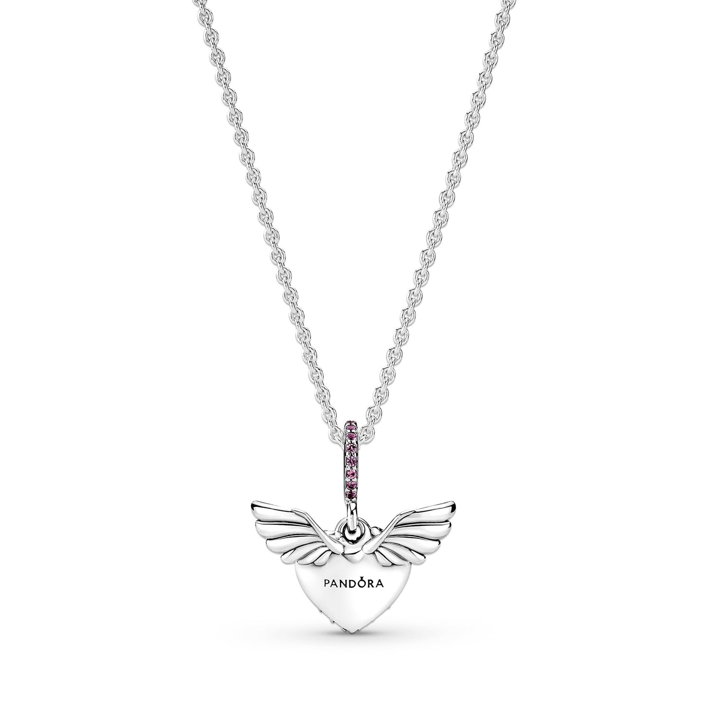 Pandora Pave Heart & Angel Wings Necklace