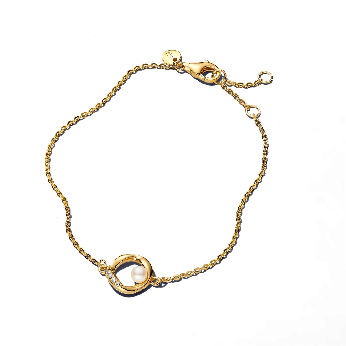 Pandora Organically Shaped Pave Circle & Treated Freshwater Pearl Bracelet