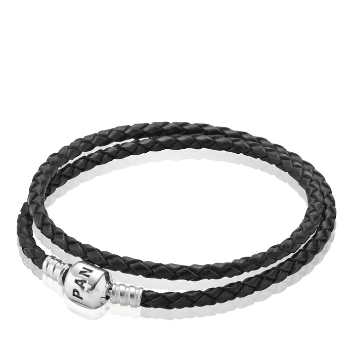 Pandora Moments Double Woven Leather Bracelet - Black