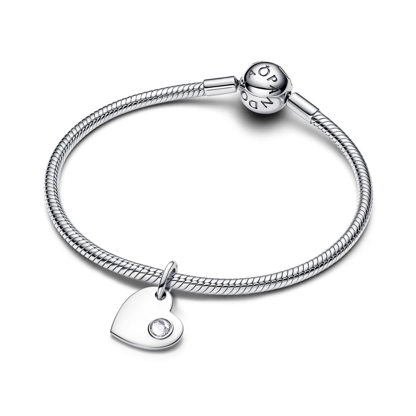 Pandora April Engravable Heart Clear Stone Dangle Charm