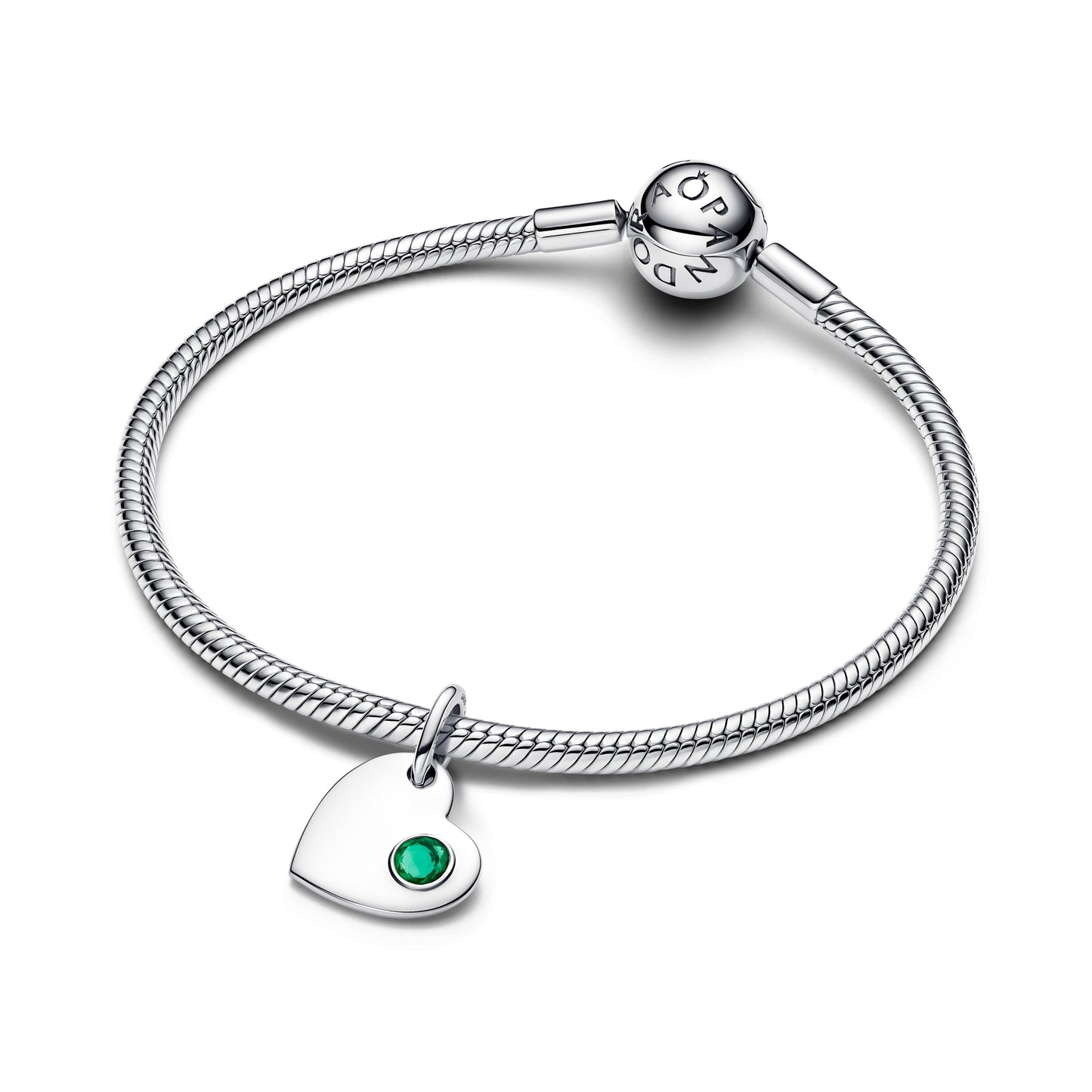 Pandora May Engravable Heart Green Stone Dangle Charm