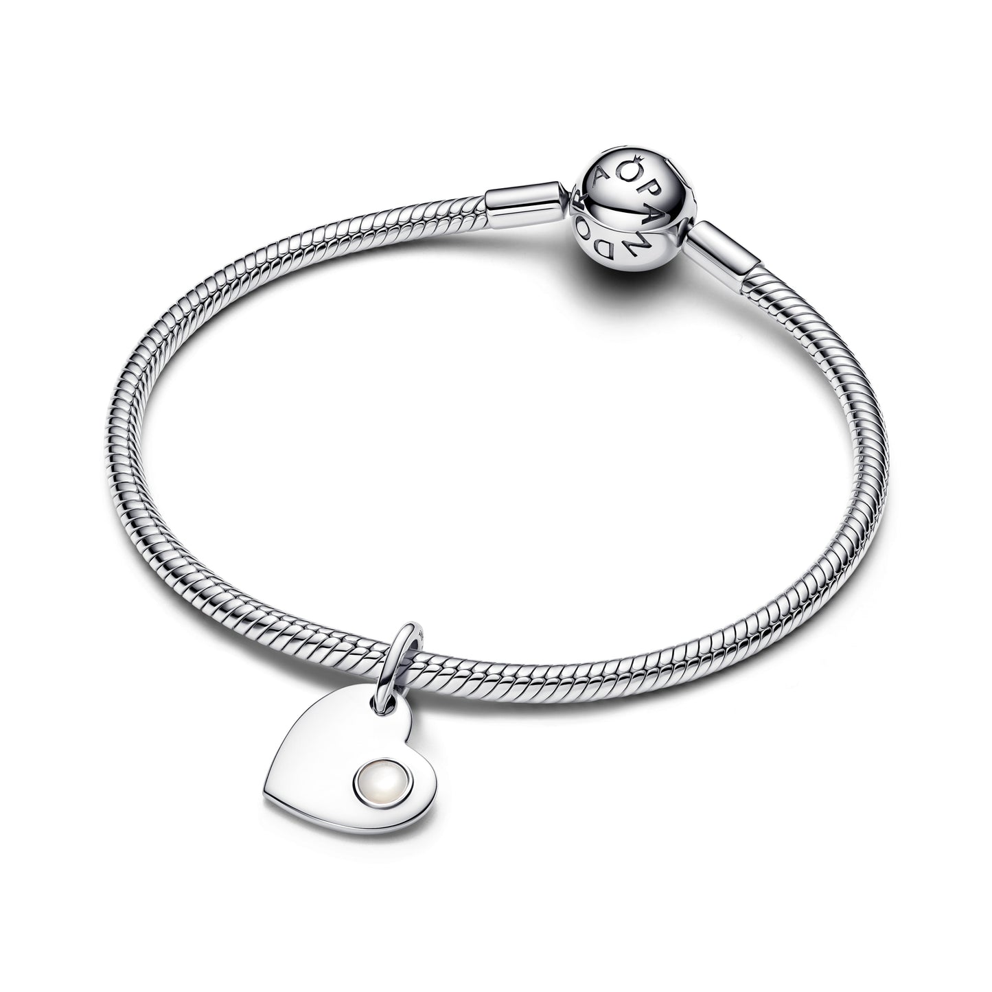 Pandora June Engravable Heart White Stone Dangle Charm