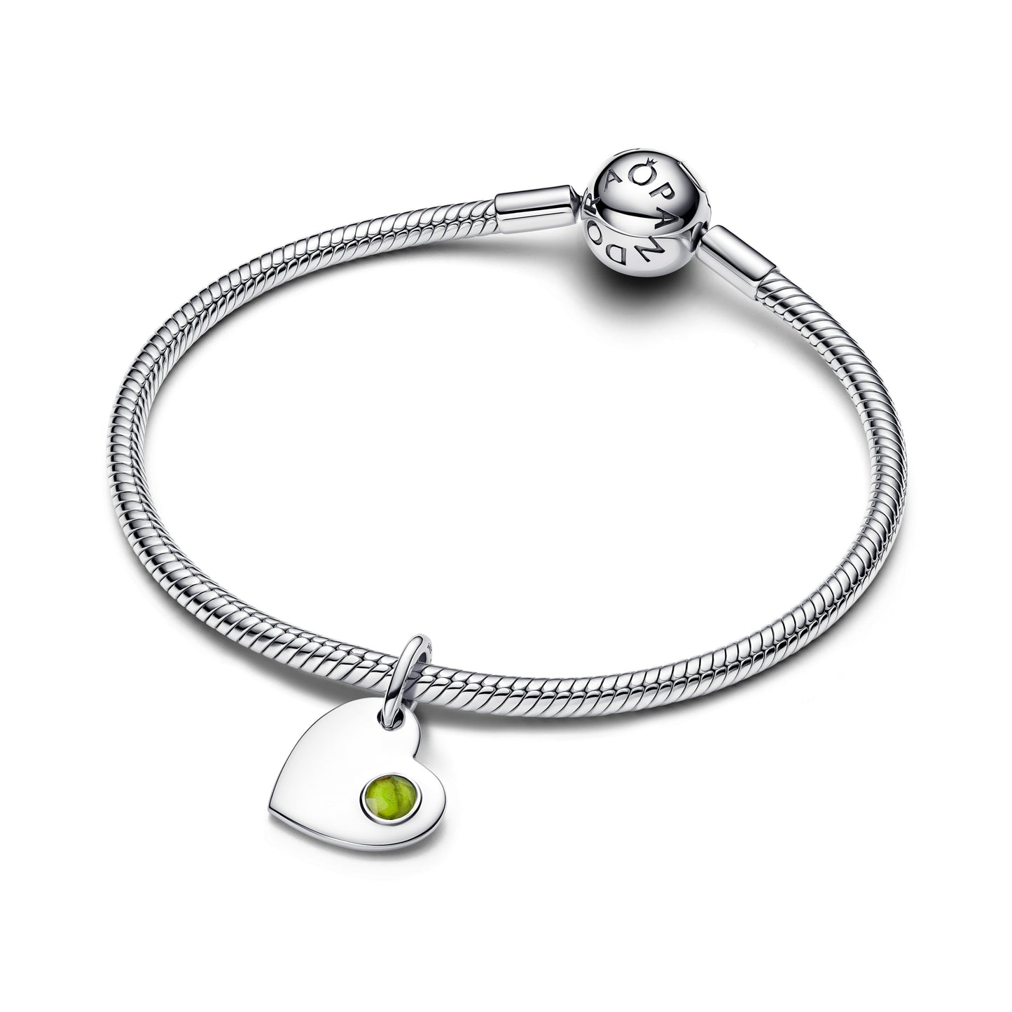 Pandora August Engravable Heart Spring Green Stone Dangle Charm