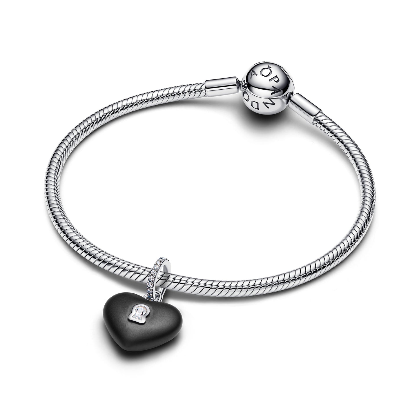 Pandora Matte Black Ceramic Heart Padlock Dangle Charm