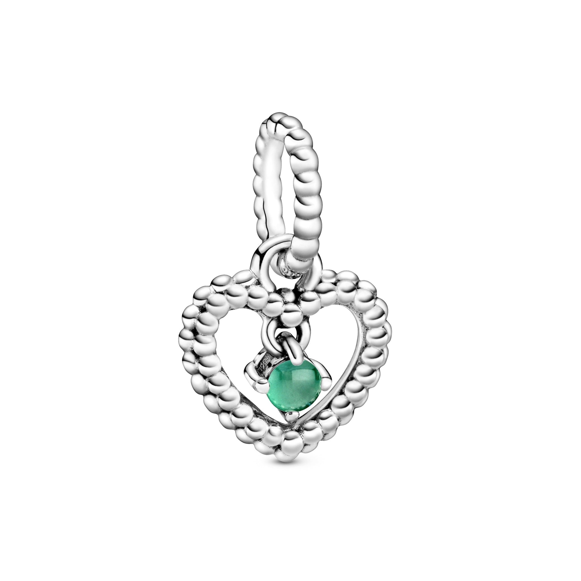 Pandora Rainforest Green Beaded Heart Dangle Charm