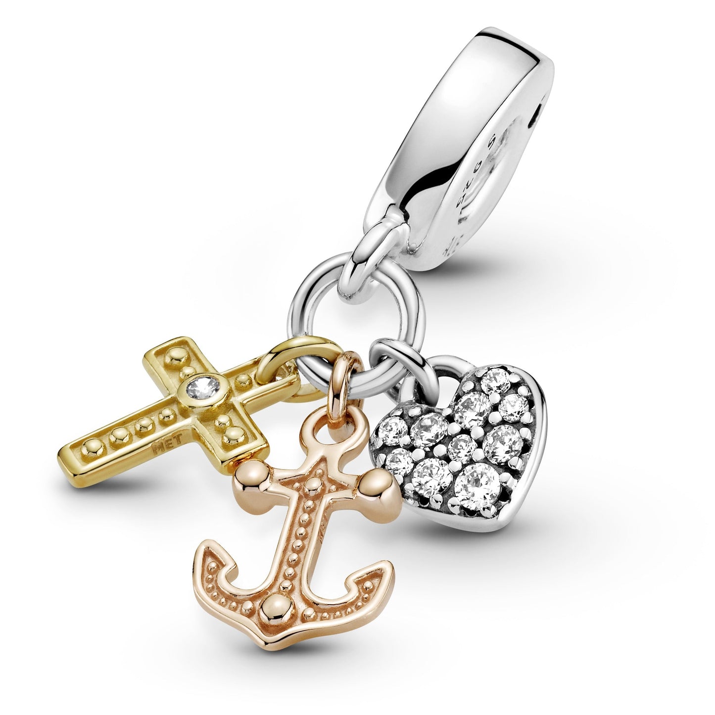 Pandora Triple-tone Cross, Heart, & Anchor Dangle Charm