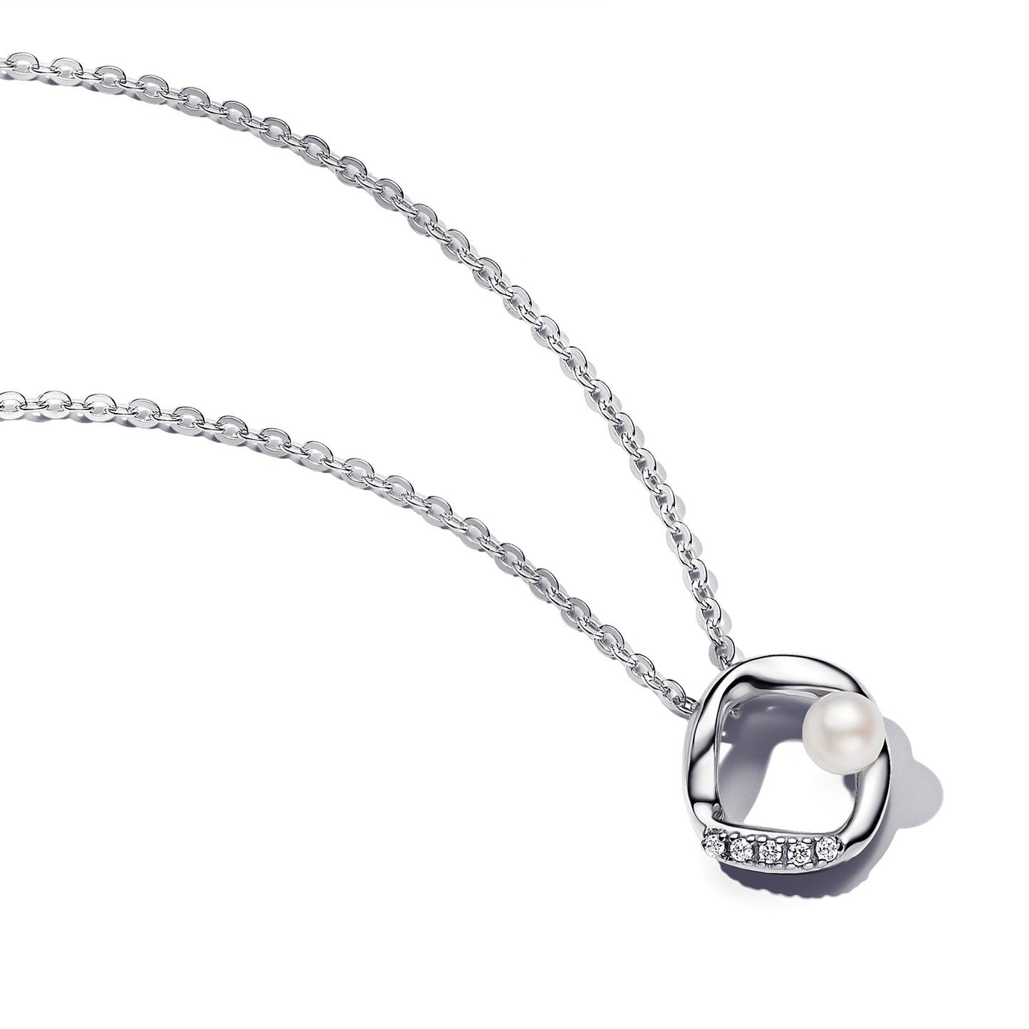 Pandora Organic Shape Pave Circle & Treated Freshwater Pearl Collier Necklace