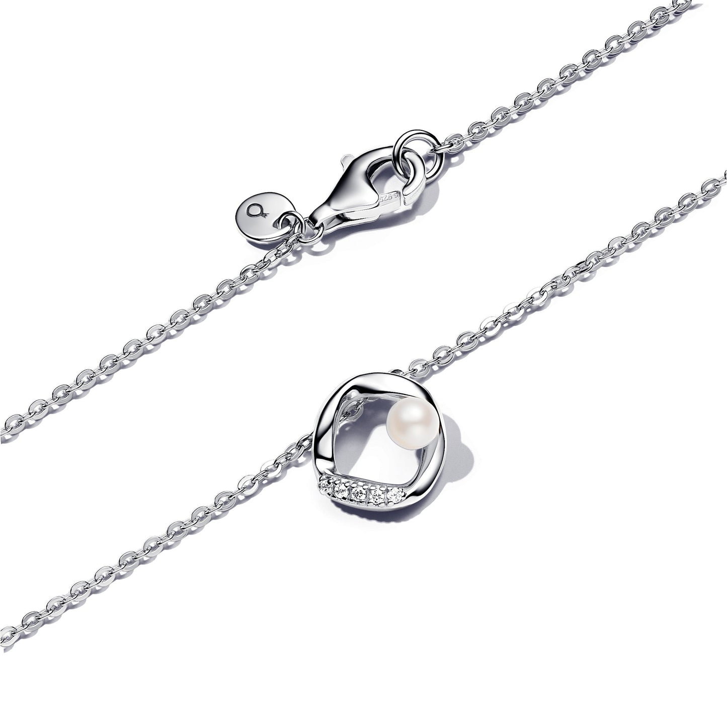 Pandora Organic Shape Pave Circle & Treated Freshwater Pearl Collier Necklace