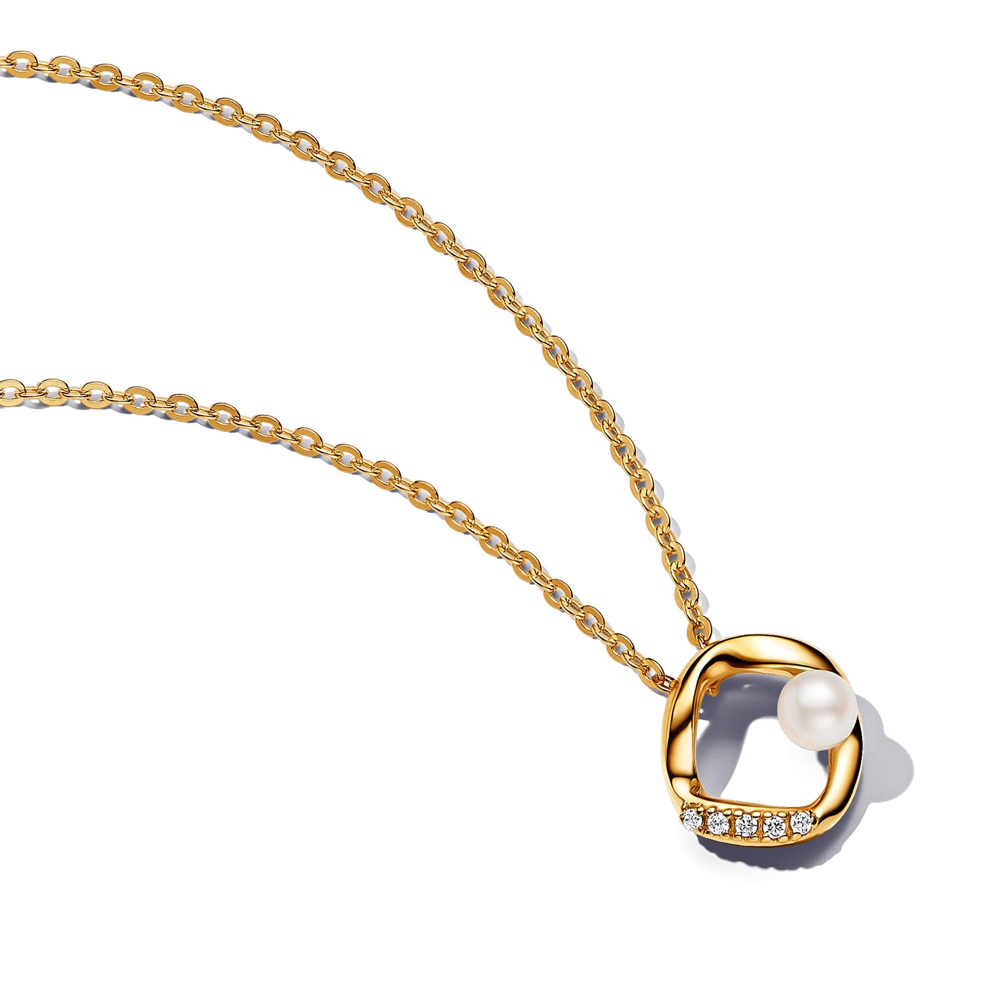 Pandora Organic Shape Pave Circle & Treated Freshwater Pearl Collier Necklace