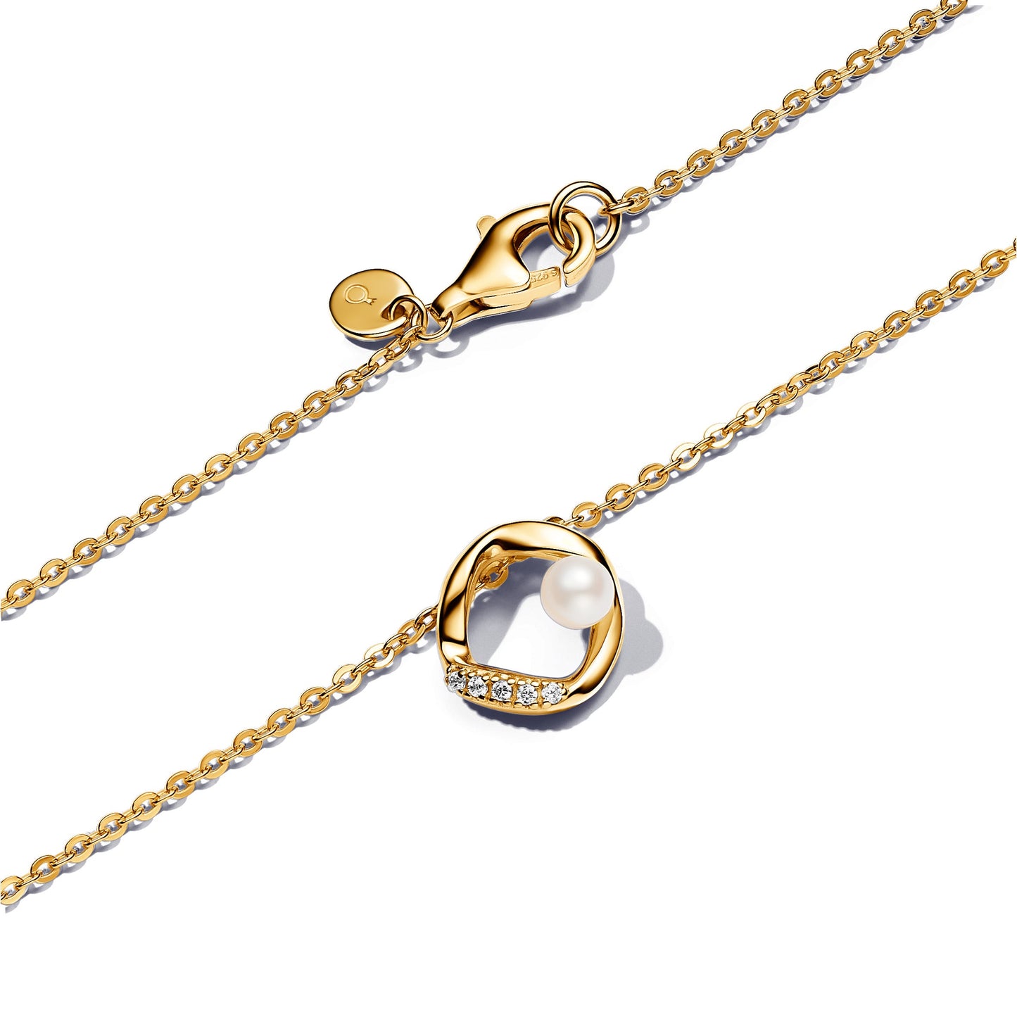 Pandora Organic Shape Pave Circle & Treated Freshwater Pearl Collier Necklace